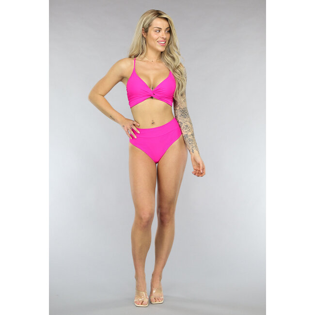 Fuchsia Bikini-Slip mit hoher Taille