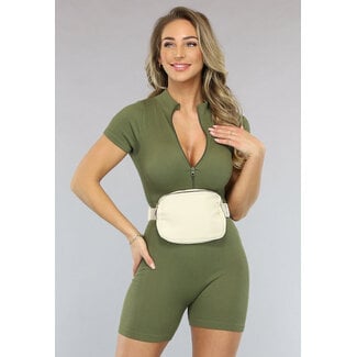 Beige Gürteltasche mit Reissverschluss