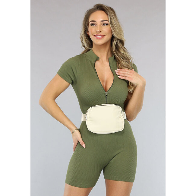 Beige Gürteltasche mit Reissverschluss