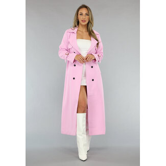 Lange Jacke mit Gürtel in Babyrosa