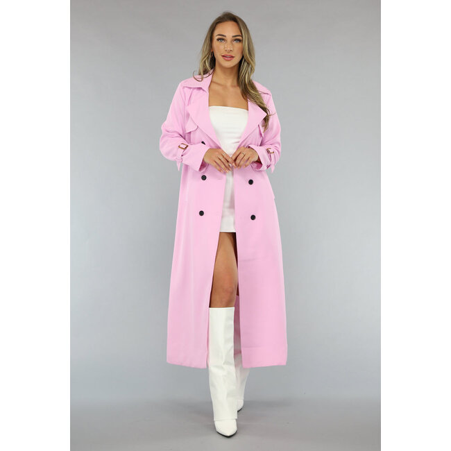 Lange Jacke mit Gürtel in Babyrosa
