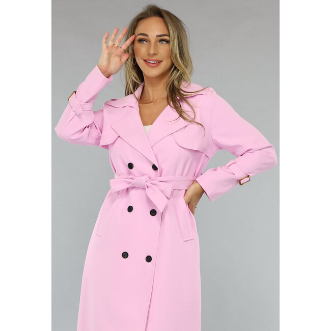 Lange Jacke mit Gürtel in Babyrosa