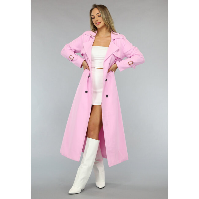 Lange Jacke mit Gürtel in Babyrosa
