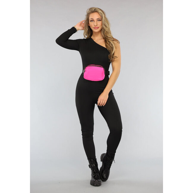 Harte rosa Hüfttasche mit schwarzem Riemen