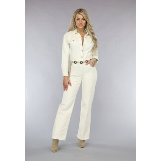 Redial Jeans Langärmeliger Jeans-Overall mit geradem Bein in Creme