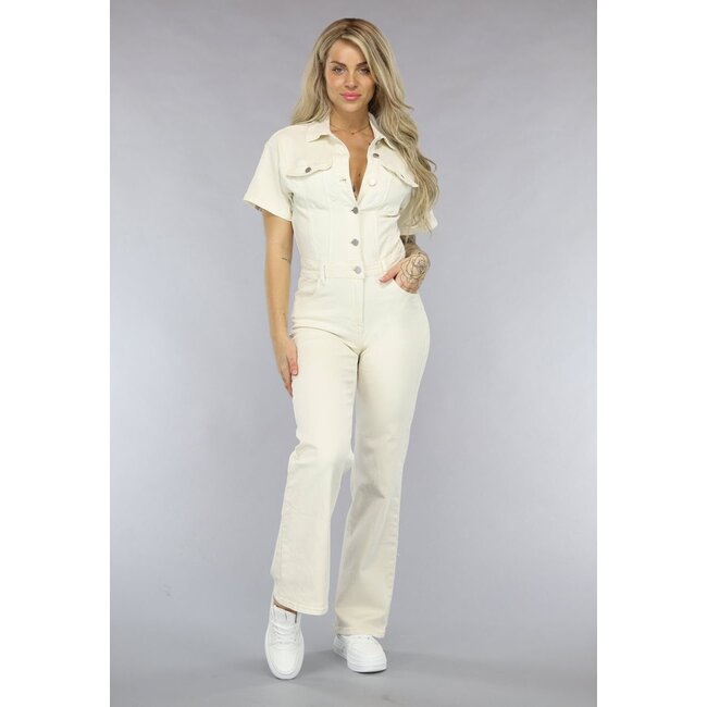 Redial Jeans Cremefarbener Denim-Overall mit geradem Bein