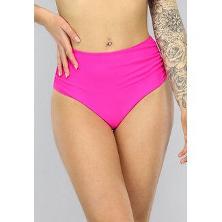 Hartrosa Plissee-Bikini-Unterteil mit hoher Taille
