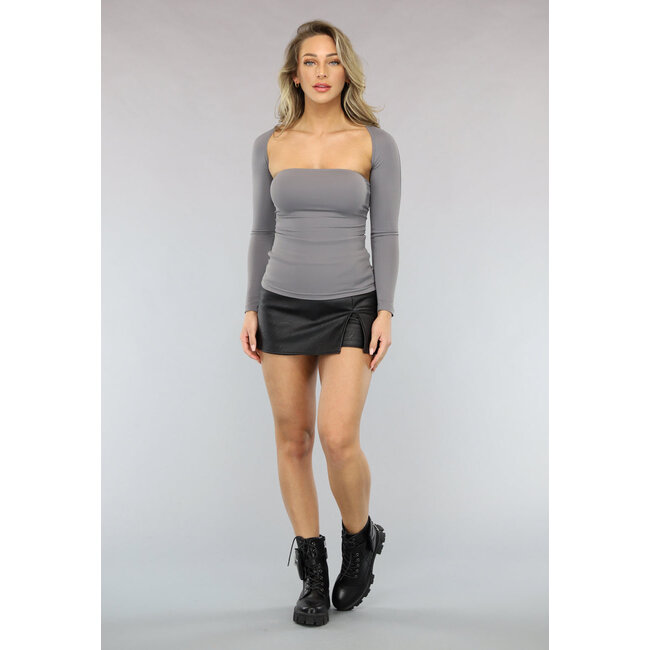 Graues elastisches Bandeau-Top mit passendem Bolero