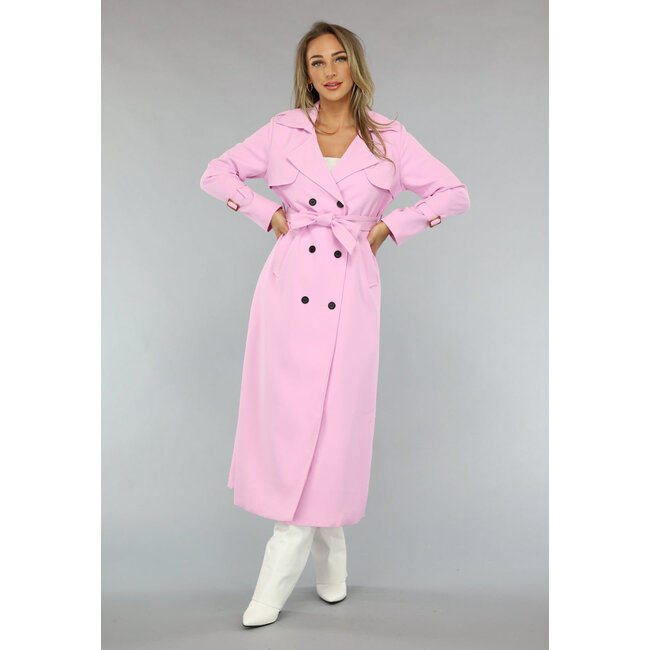 Lange Jacke mit Gürtel in Babyrosa