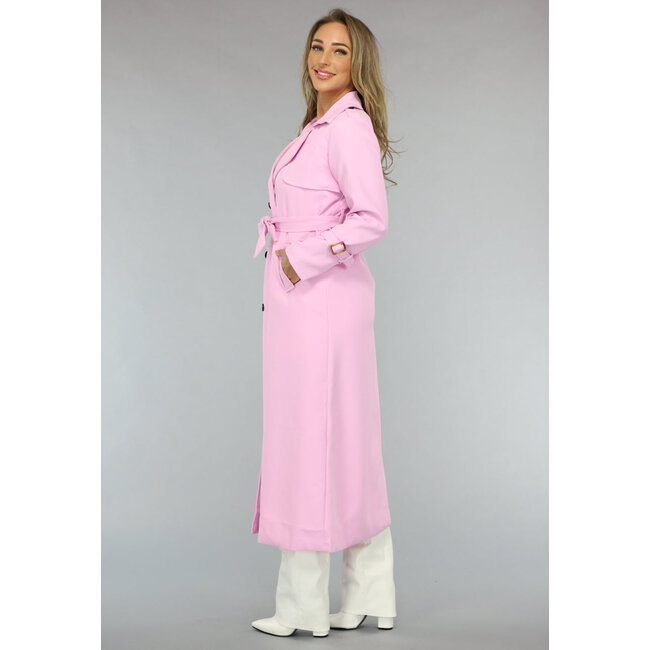 Lange Jacke mit Gürtel in Babyrosa