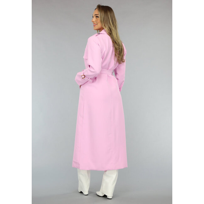 Lange Jacke mit Gürtel in Babyrosa