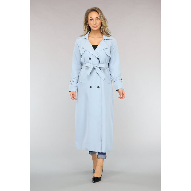 Lange Jacke mit Gürtel in Babyblau