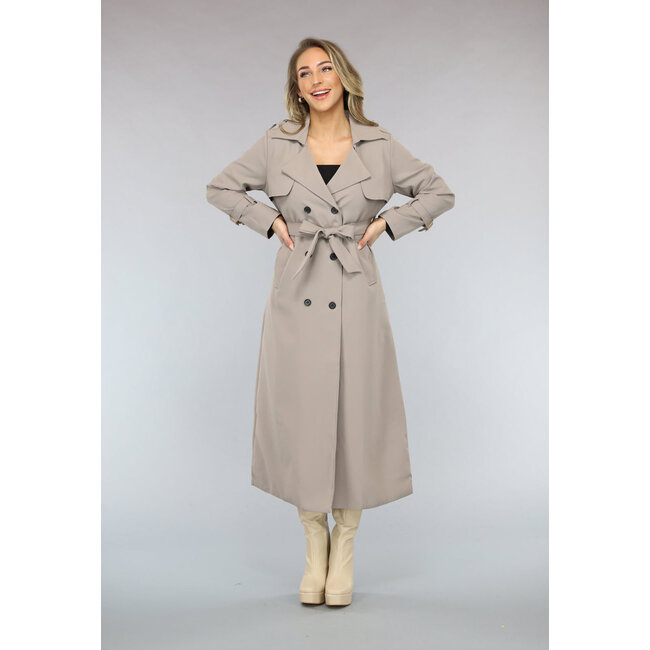 Taupefarbener Trenchcoat mit Taillenband