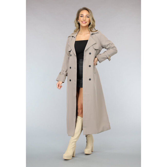 Taupefarbener Trenchcoat mit Taillenband