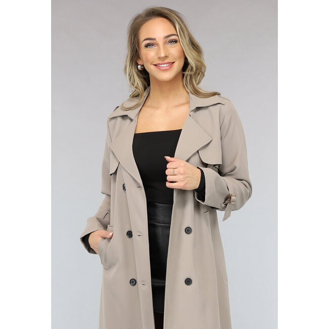 Taupefarbener Trenchcoat mit Taillenband