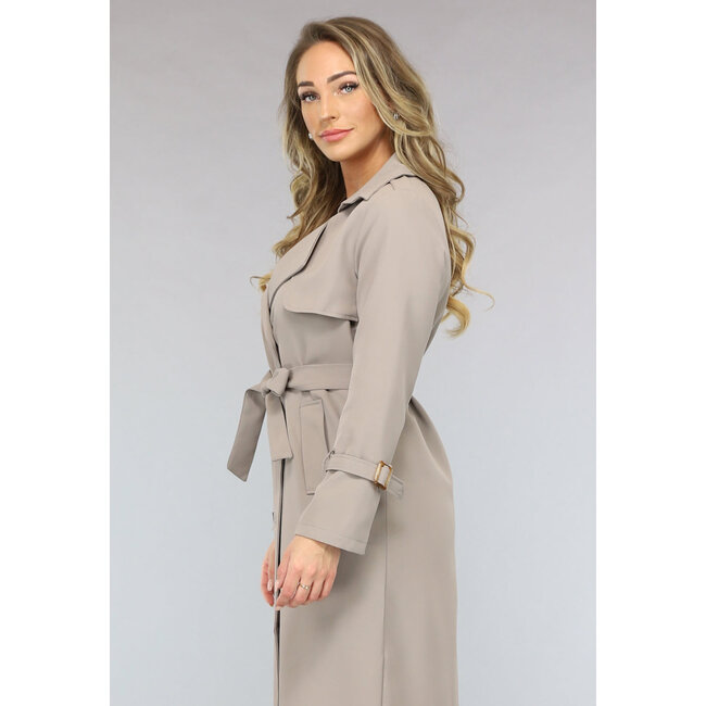 Taupefarbener Trenchcoat mit Taillenband