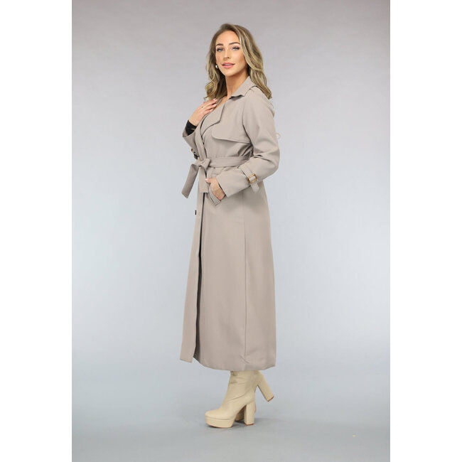 Taupefarbener Trenchcoat mit Taillenband