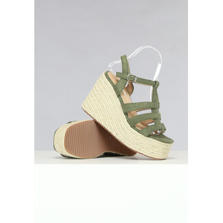 Bohème Espadrilles mit Keilabsatz in Khaki