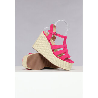 NEW2802 Bohemian Wedge Heels in Fuchsia