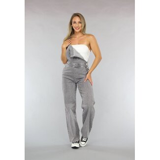 Hellgraue Latzhose mit Hosenträgern