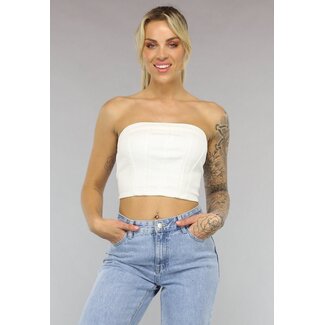 Weißes trägerloses Denim-Crop-Top