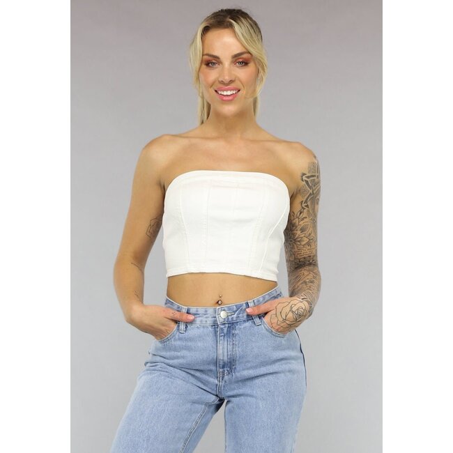 Weißes trägerloses Denim-Crop-Top