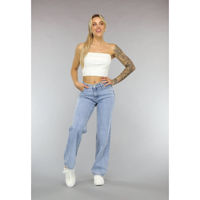 Weißes trägerloses Denim-Crop-Top