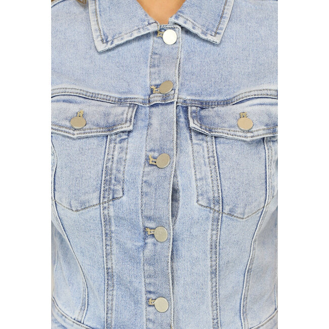 Blauer Jeans Jumpsuit mit kurzen Ärmeln und geradem Bein