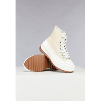 NEW1303 Hohe Canvas-Sneakers mit dicker Sohle in Beige