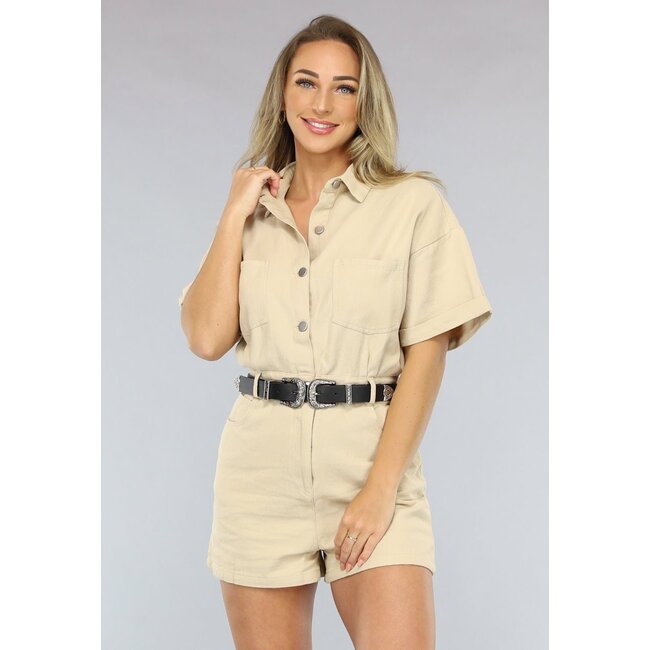 Hosenanzug aus Denim in Beige