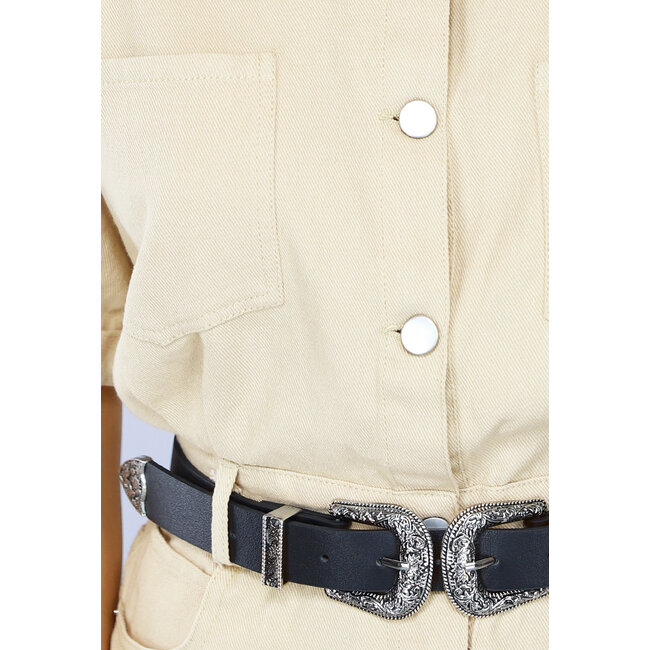 Hosenanzug aus Denim in Beige