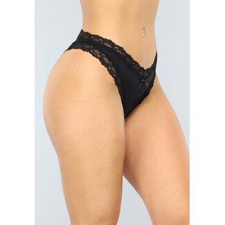 Schwarzer brasilianischer Slip mit Spitzenbesatz