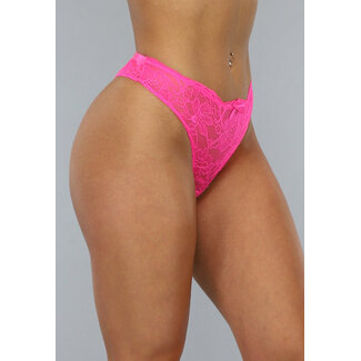 Neonpinker Spitzen-Tanga mit Glitzer-Details