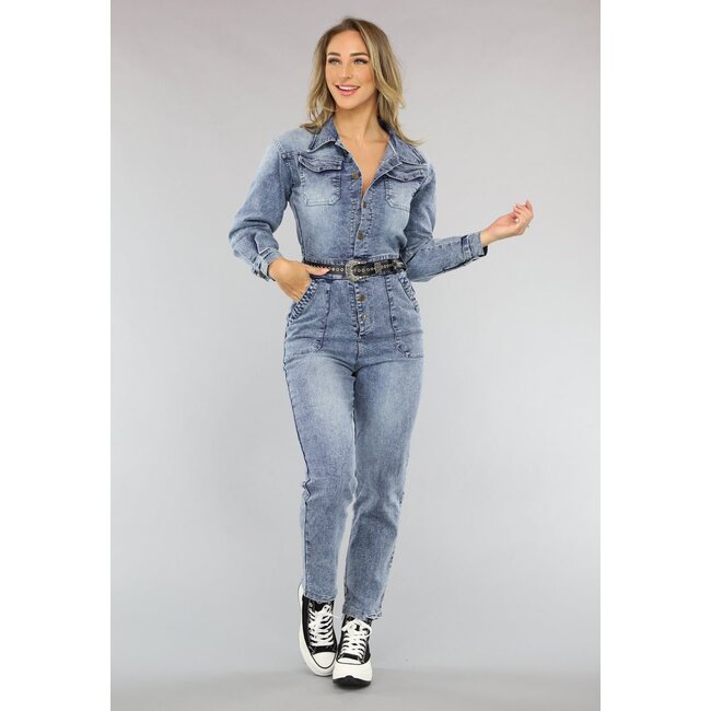 Denim-Overall mit Puffärmeln