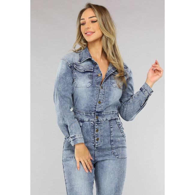 Denim-Overall mit Puffärmeln