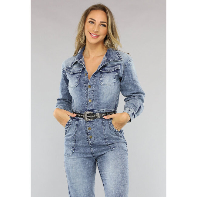 Denim-Overall mit Puffärmeln