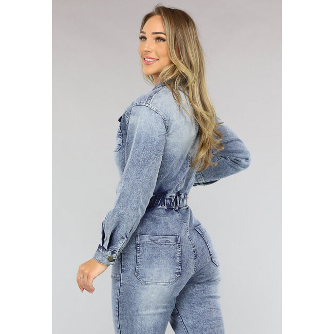 Denim-Overall mit Puffärmeln