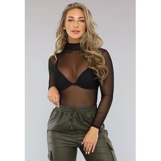 Schwarzer langärmeliger Mesh-Body