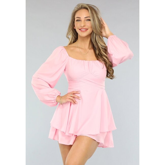 Hellrosa Ruffle Playsuit mit Wickeloptik