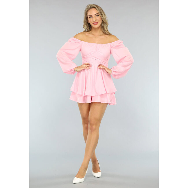 Hellrosa Ruffle Playsuit mit Wickeloptik