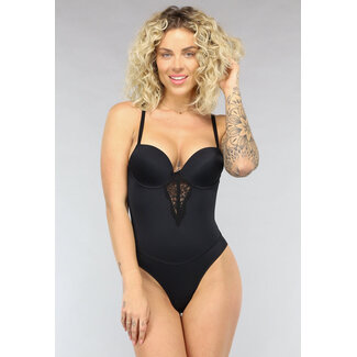 Schwarzer korrigierender Bodysuit mit vorgeformten Cups