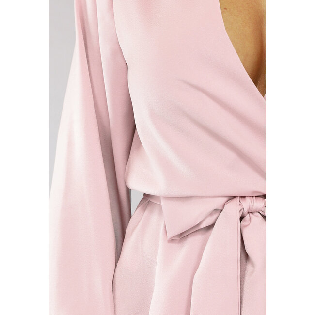 Satinbluse mit Taillenband in Babyrosa