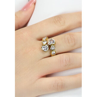Gold Edelstahl Strass Herz Ring