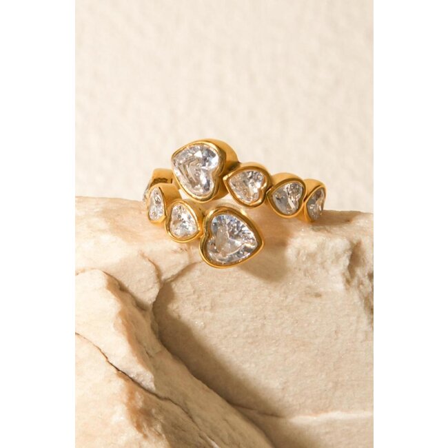 Gold Edelstahl Strass Herz Ring