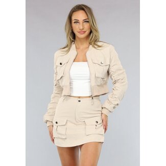 NEW2703 Beige Bomber Zweiteiler mit Skort