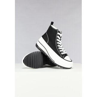 NEW1303 Schwarze Plateau-Sneakers mit Reißverschluß