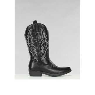 Schwarze Westernstiefel in Lederoptik mit Nähten