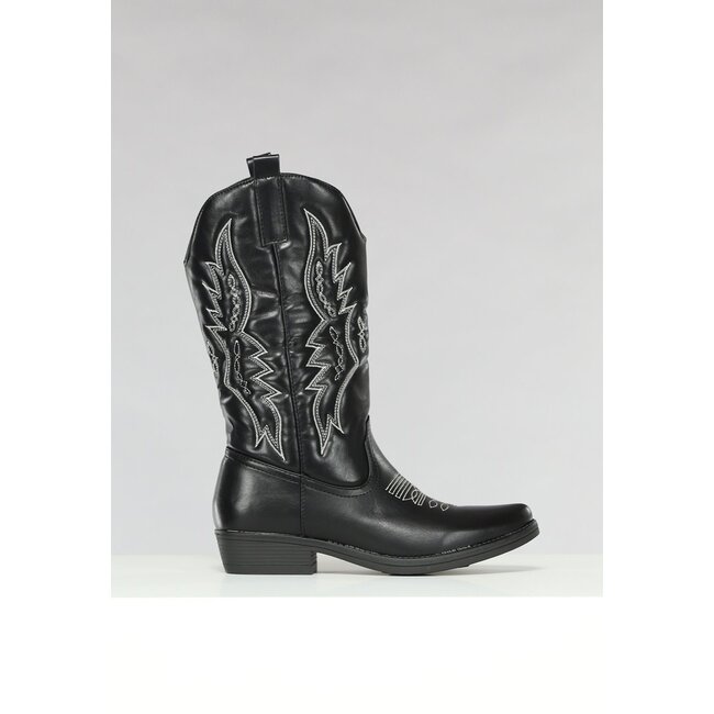 Schwarze Westernstiefel in Lederoptik mit Nähten