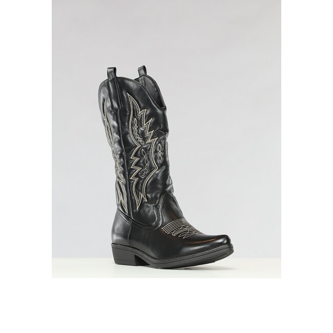 Schwarze Westernstiefel in Lederoptik mit Nähten