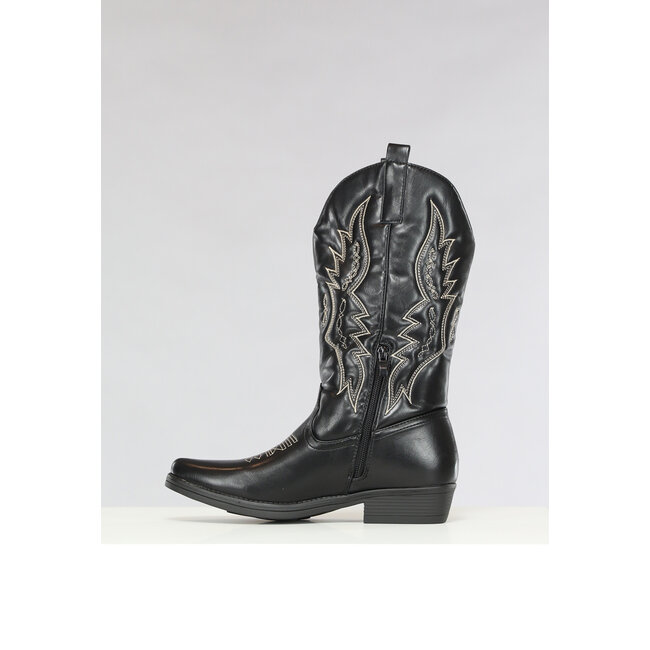 Schwarze Westernstiefel in Lederoptik mit Nähten